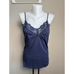 Old Navy Lace Trim Cami Tank Top Women M Navy Feminine Classic Coquette Festival